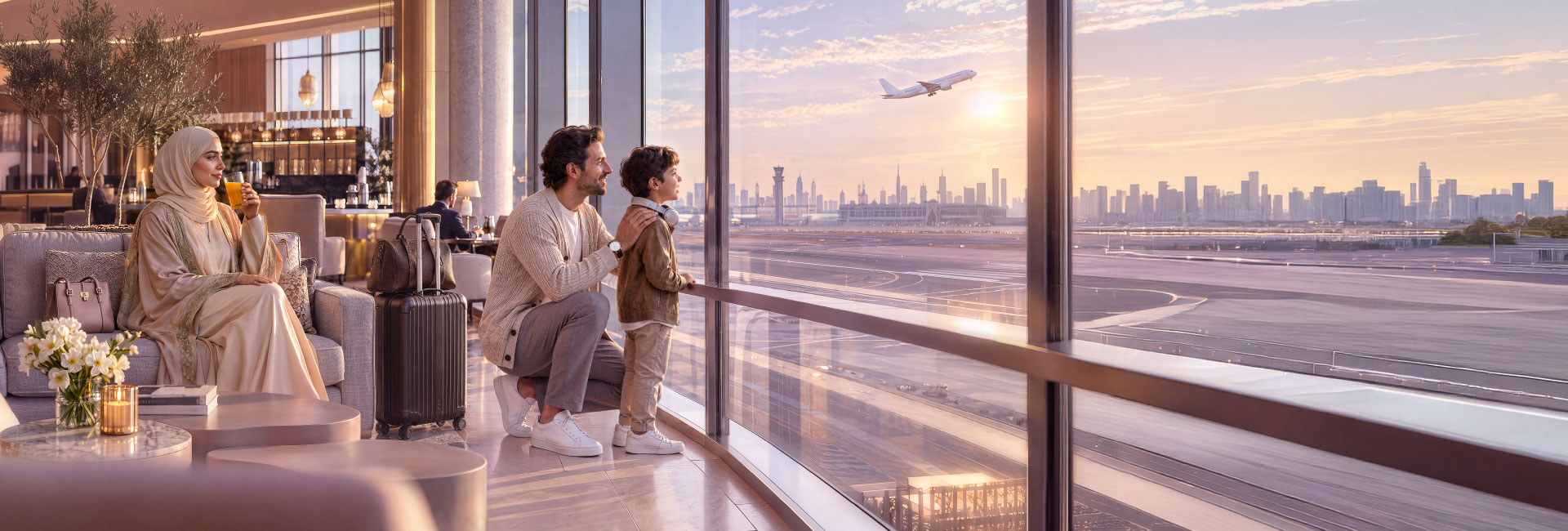 تجربة راقية في صالات المطارات، حيث يمكن للمسافرين الاستمتاع بمزايا السفر الفاخرة والإطلالة الساحرة على مدرج الطيران.