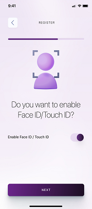 Click on Enable Face ID / Touch ID if you wish to activate this feature and click next